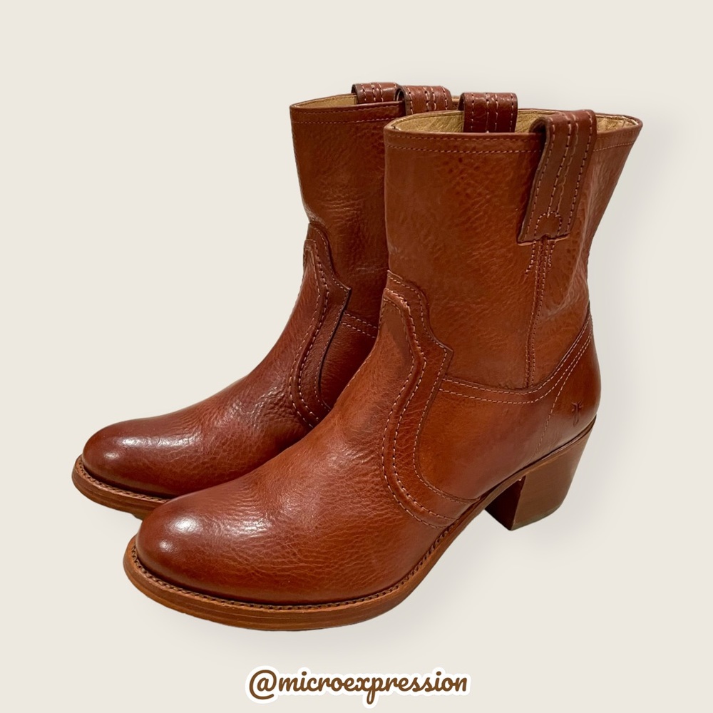 RARE Jane Trapunto Leather Short Cowboy Heel Boots - Picture 8 of 16